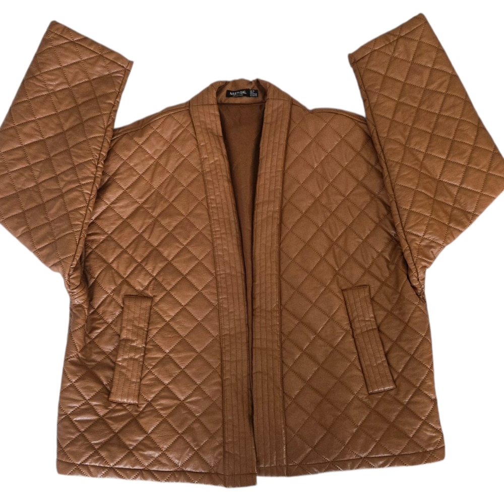 Nasty Gal Tan Quilted Leather Jacket - Picture 6 of 13